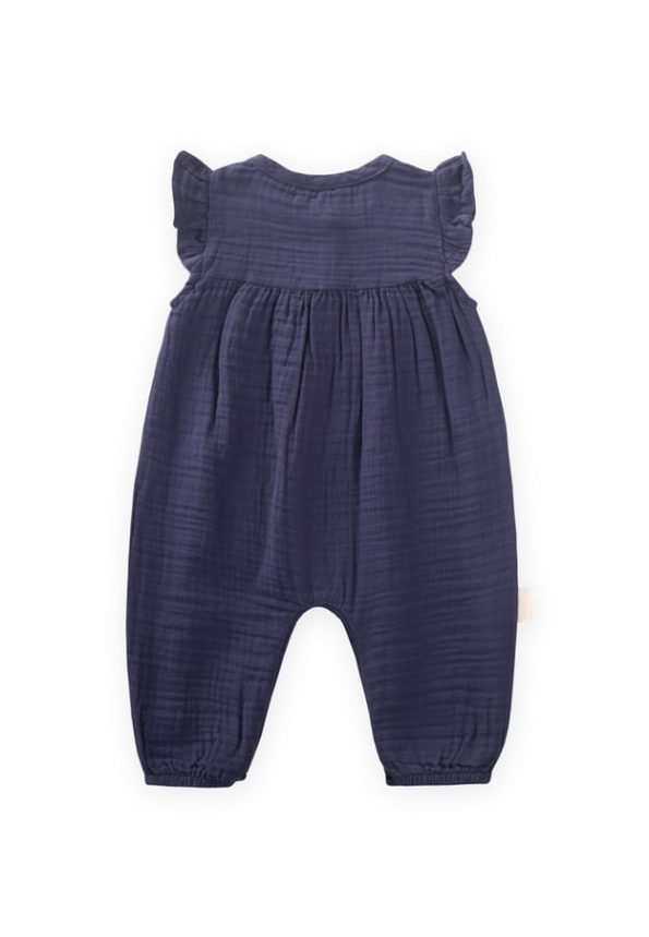 Organic Embroidered Muslin Romper 0-3 Years Navy Blue