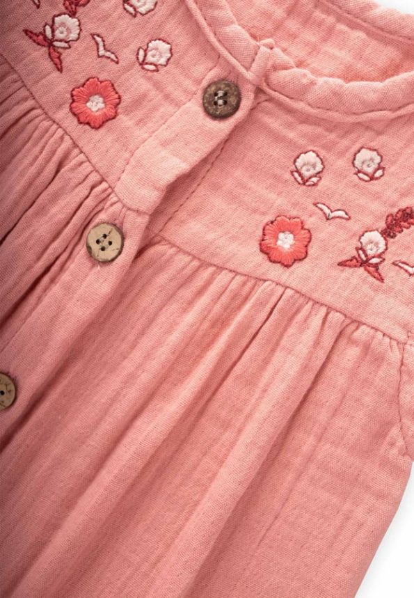 Organic Embroidered Muslin Romper 0-3 Years Peach