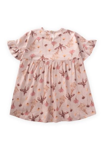 Ruffled Sleeve Printed Dress for Ages 1-7 in Dusty Pink