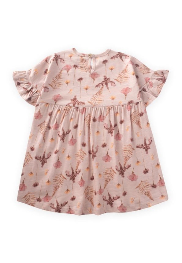 Ruffled Sleeve Printed Dress for Ages 1-7 in Dusty Pink