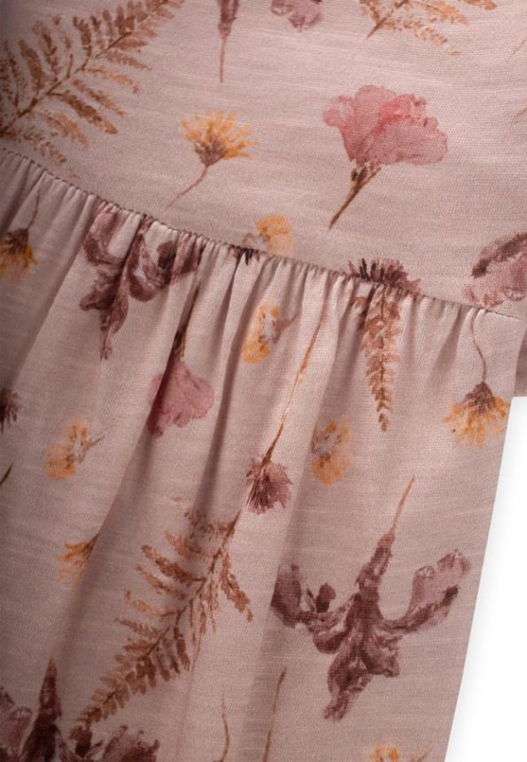 Ruffled Sleeve Printed Dress for Ages 1-7 in Dusty Pink