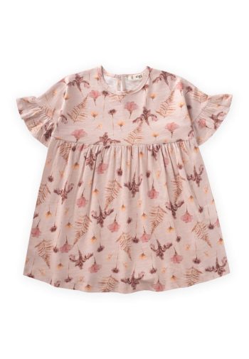 Ruffled Sleeve Printed Dress for Ages 1-7 in Dusty Pink
