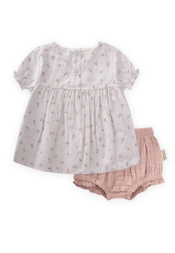 Floral Print Short Set for Ages 0-3 Cream White