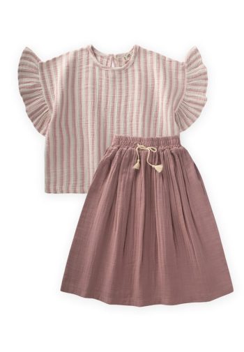 Muslin Skirted Blouse Set 2-8 Years Dusty Pink Striped