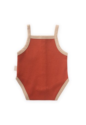 Waffle Bodysuit with Trim Details for Ages 0-3 in Terracotta