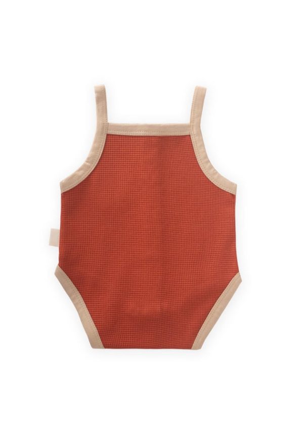 Waffle Bodysuit with Trim Details for Ages 0-3 in Terracotta