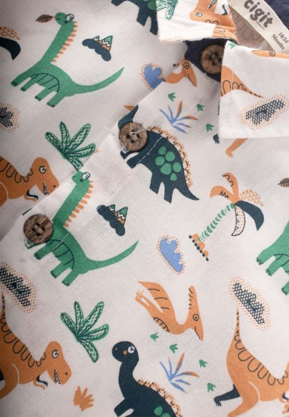Patterned Shirt Set for Ages 1-6 in Ecru