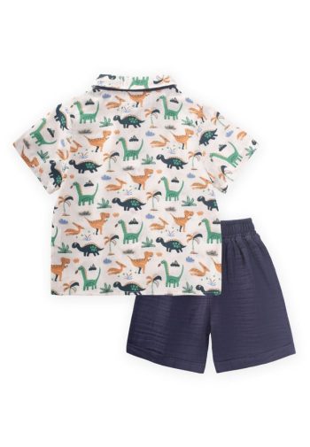 Patterned Shirt Set for Ages 1-6 in Ecru