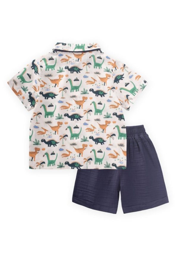 Patterned Shirt Set for Ages 1-6 in Ecru