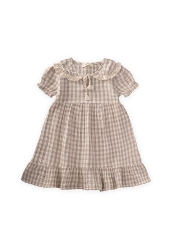 Checked Collar Dress for Ages 2-10 in Mink