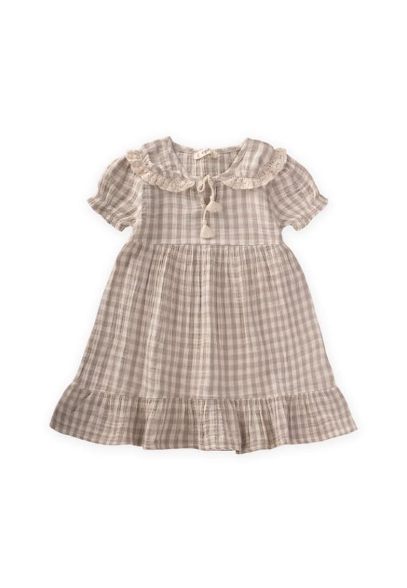Checked Collar Dress for Ages 2-10 in Mink