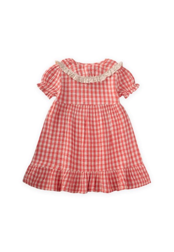 Checked Collar Dress for Ages 2-10 Coral