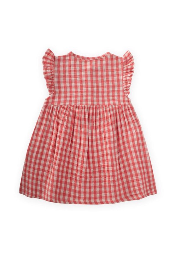 Coral Checkered Dress for Ages 1-8