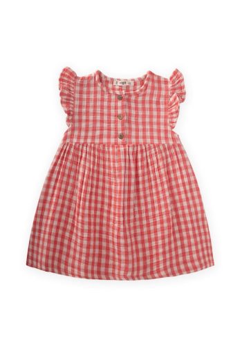 Coral Checkered Dress for Ages 1-8