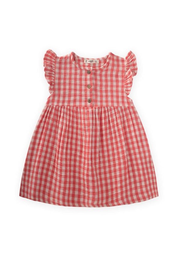 Coral Checkered Dress for Ages 1-8