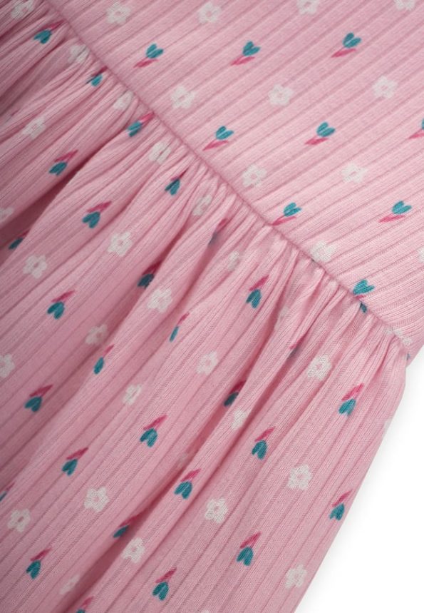 Patterned Ribbed Tunic Set for Ages 1-8 Pink