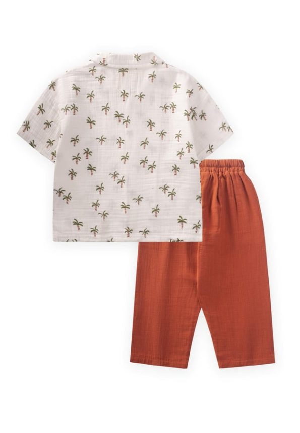 Palm Tree Print Shirt Set for Ages 2-10 in Ecru
