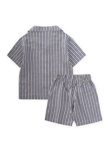 Puffed Cotton Shirt and Capri Set for Ages 2-10 in Blue