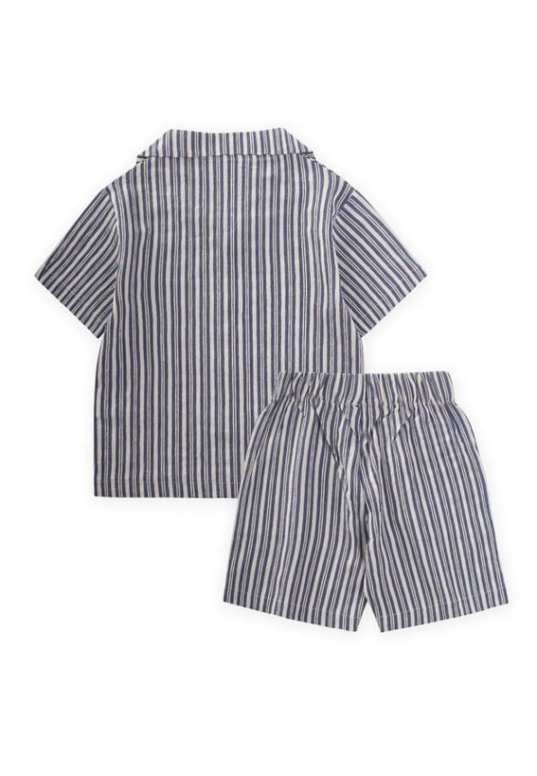 Puffed Cotton Shirt and Capri Set for Ages 2-10 in Blue