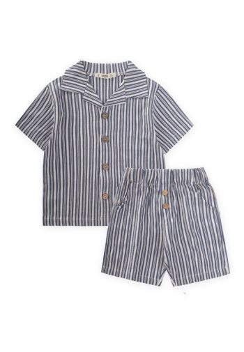 Puffed Cotton Shirt and Capri Set for Ages 2-10 in Blue