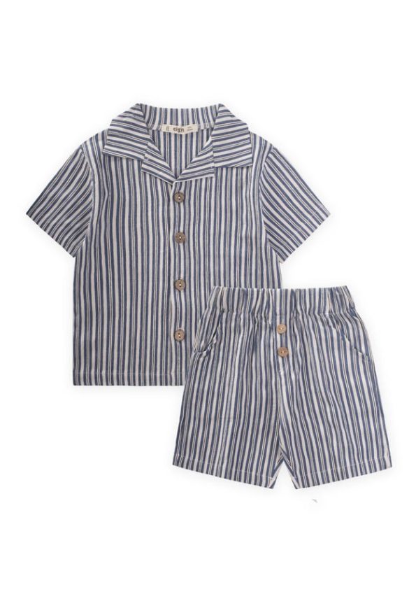 Puffed Cotton Shirt and Capri Set for Ages 2-10 in Blue