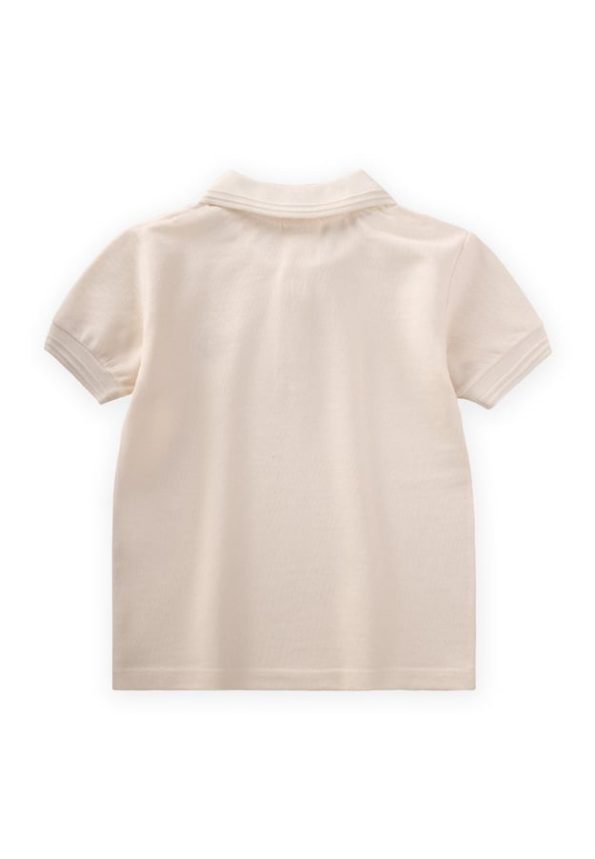 Textured Polo Collar T-Shirt for Ages 2-10 in Ecru