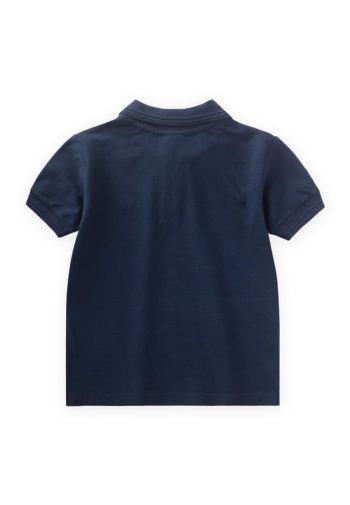 Textured Polo Collar T-Shirt for Ages 2-10 in Navy Blue