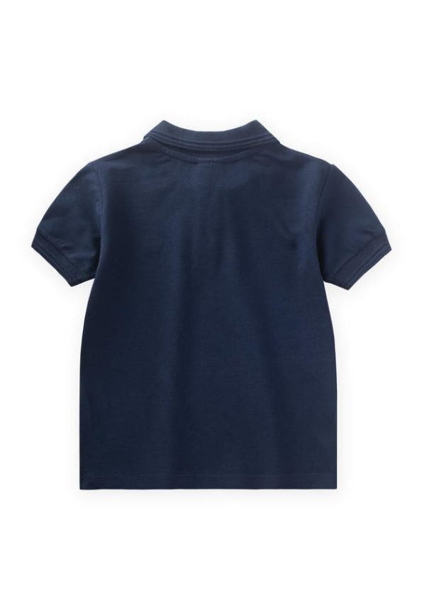Textured Polo Collar T-Shirt for Ages 2-10 in Navy Blue