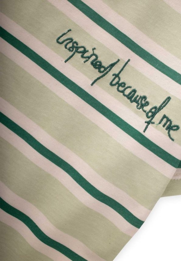 Wide Striped Embroidered T-Shirt for Ages 2-10 in Mint Khaki