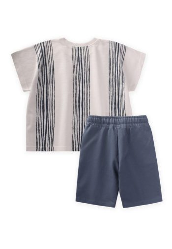 Oversized Striped T-Shirt Set for Ages 2-9 in Ecru and Navy