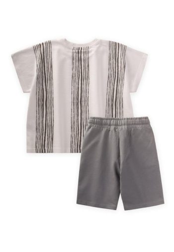 Oversized Striped T-Shirt Set for Ages 2-9 in Ecru Beige