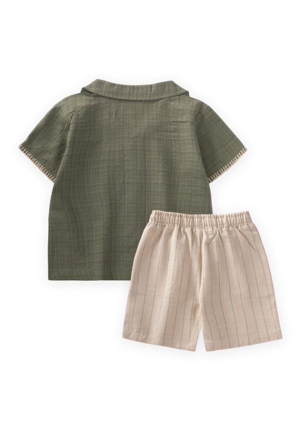 Handcrafted Detail Shirt Set for Ages 2-10 Green