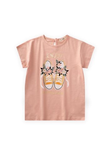 Printed T-Shirt for Kids Aged 8-12 Peach