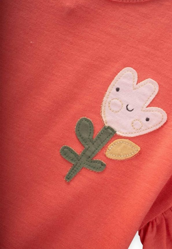 Coral Tulip Appliqué Girl's T-Shirt 1-7 Years