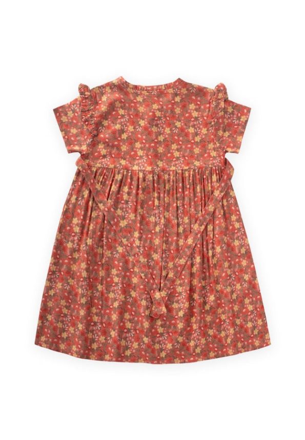Floral Viscose Dress for Ages 2-10 in Coral