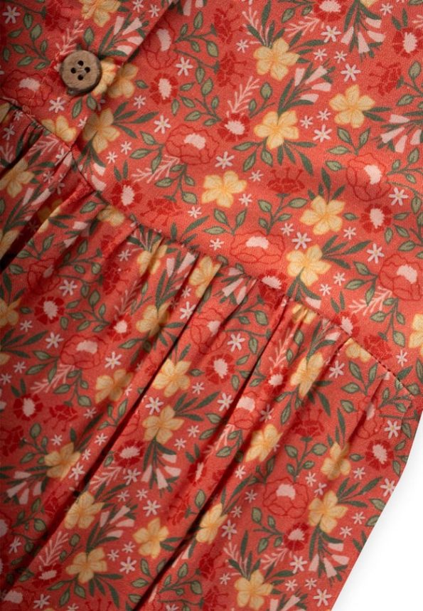 Floral Viscose Dress for Ages 2-10 in Coral