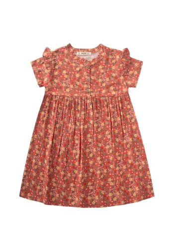 Floral Viscose Dress for Ages 2-10 in Coral