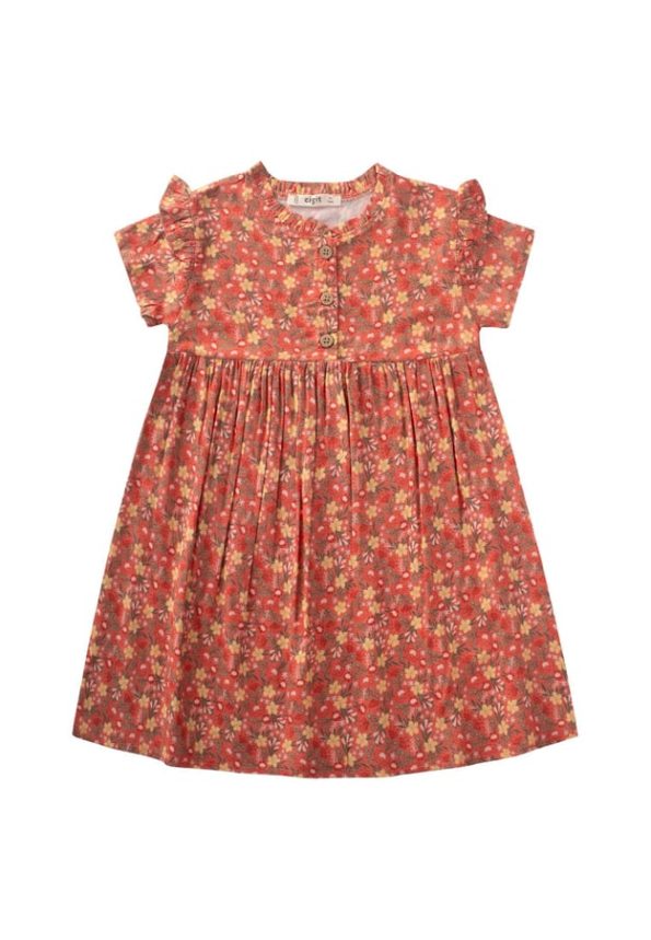 Floral Viscose Dress for Ages 2-10 in Coral