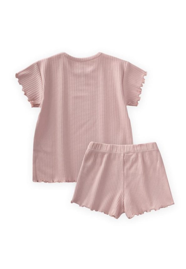 Ribbed Shorts Set for Ages 1-7 in Dusty Pink