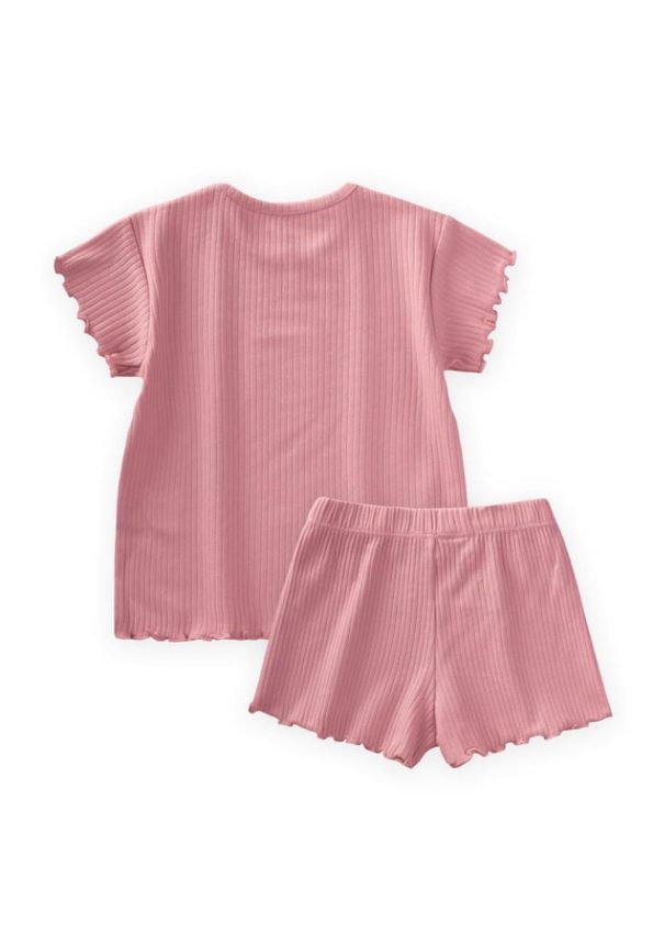 Ribbed Shorts Set for Ages 1-7 in Dusty Pink