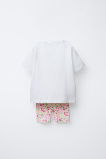 Girls' Cotton White Minnie Mouse Printed Outfit with Heart Floral Shorts