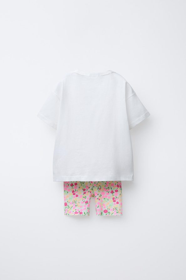Girls' Cotton White Minnie Mouse Printed Outfit with Heart Floral Shorts