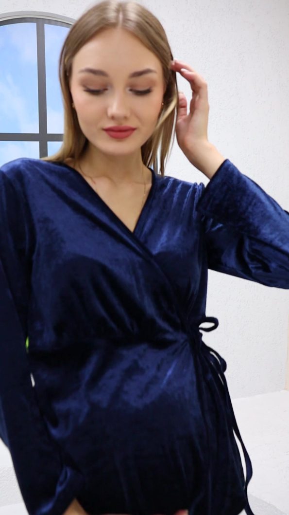 Miss World Lissa Velvet Nursing Pajama Set in Navy Blue