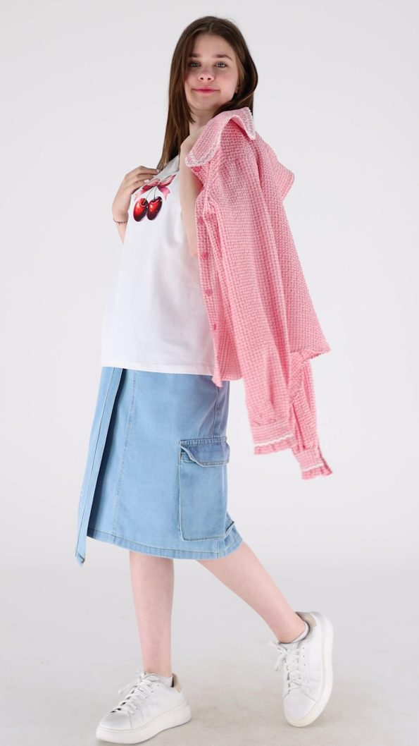 Girls' Rhinestone-Embellished Shirt and T-Shirt Set