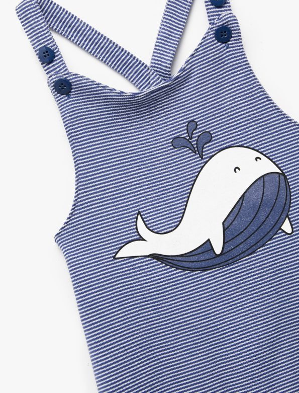 Boys' Whale Appliqué Striped Overalls