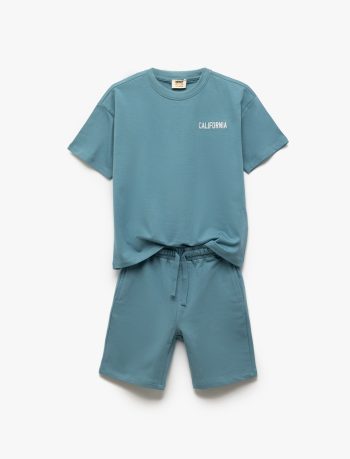 Boys' Cotton Embroidered Crew Neck Short Sleeve Top and Drawstring Shorts Set