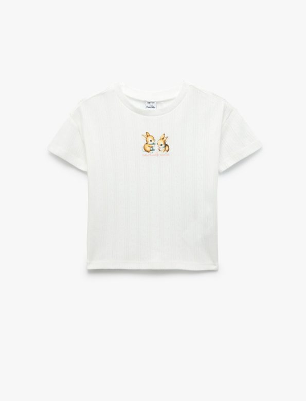 Girls' Cotton Rabbit Print Short Sleeve T-Shirt