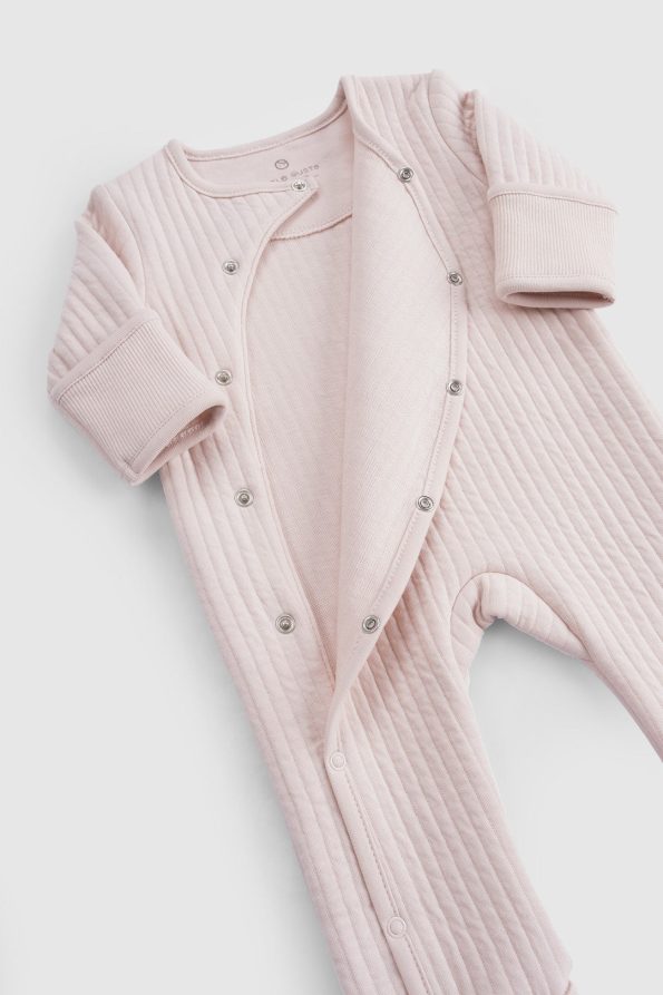 Quilted Pink Baby Romper with Footies and Gloves