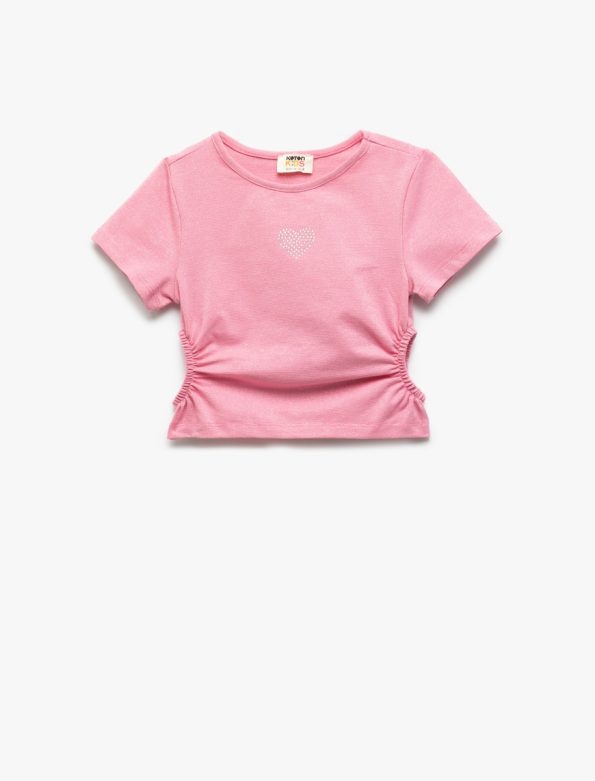 Girls' Short Sleeve Cotton Crop Top with Window Details