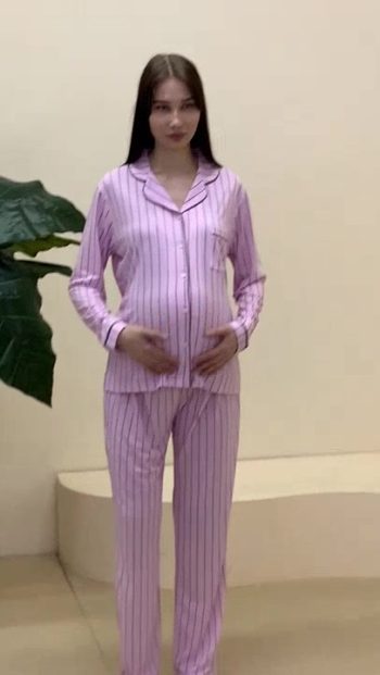 LadyMina Maternity Long Sleeve Cotton Pajama Set